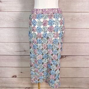 Sea New York Blue and Pink patchwork Pencil Midi Skirt